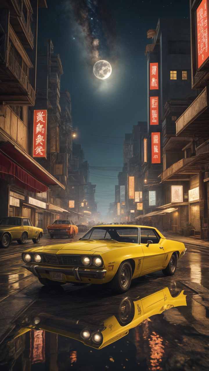 Vintages car in Asian street 4k wallpaper