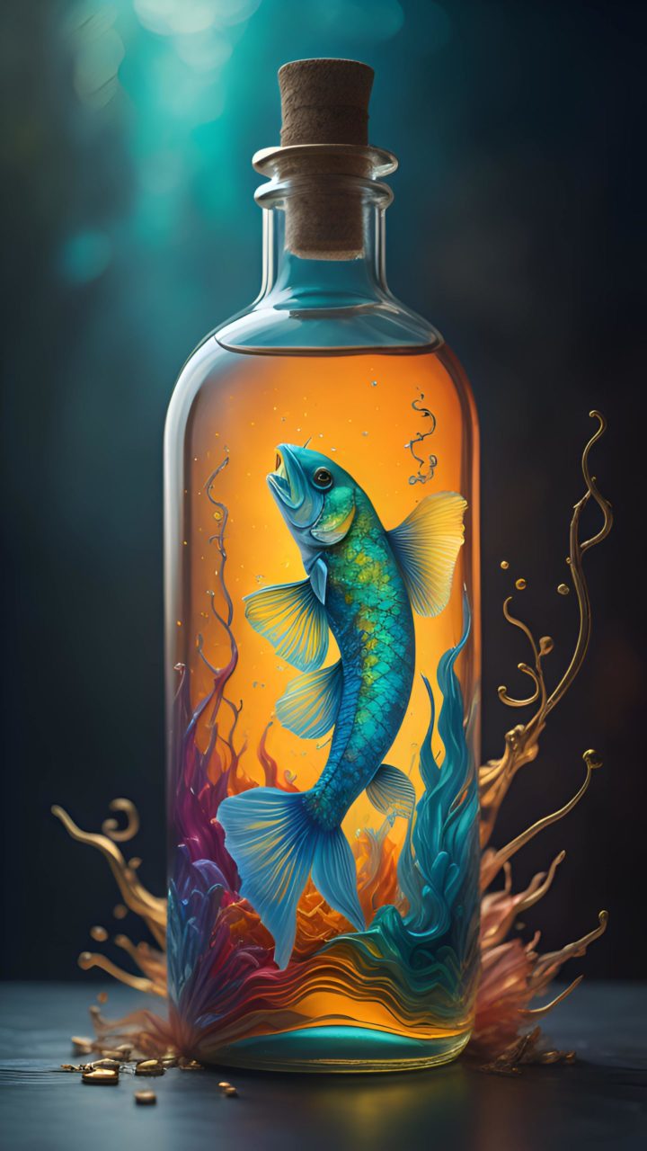 4k Wallpaper Mysterious fish in colourful glass