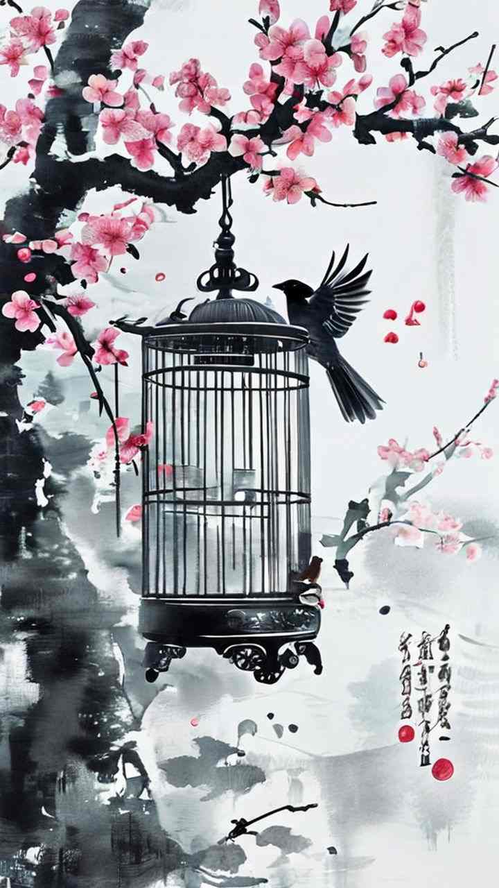 Traditional Japanese ink painting Wallpaper