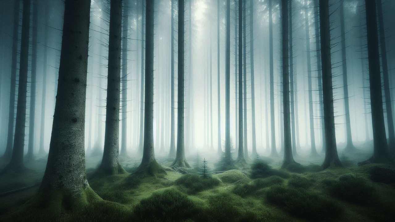 Foggy fantasy forest HD Wallpaper