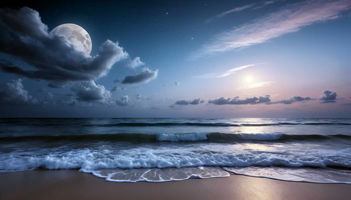 Moonlit beach 4k wallpaper