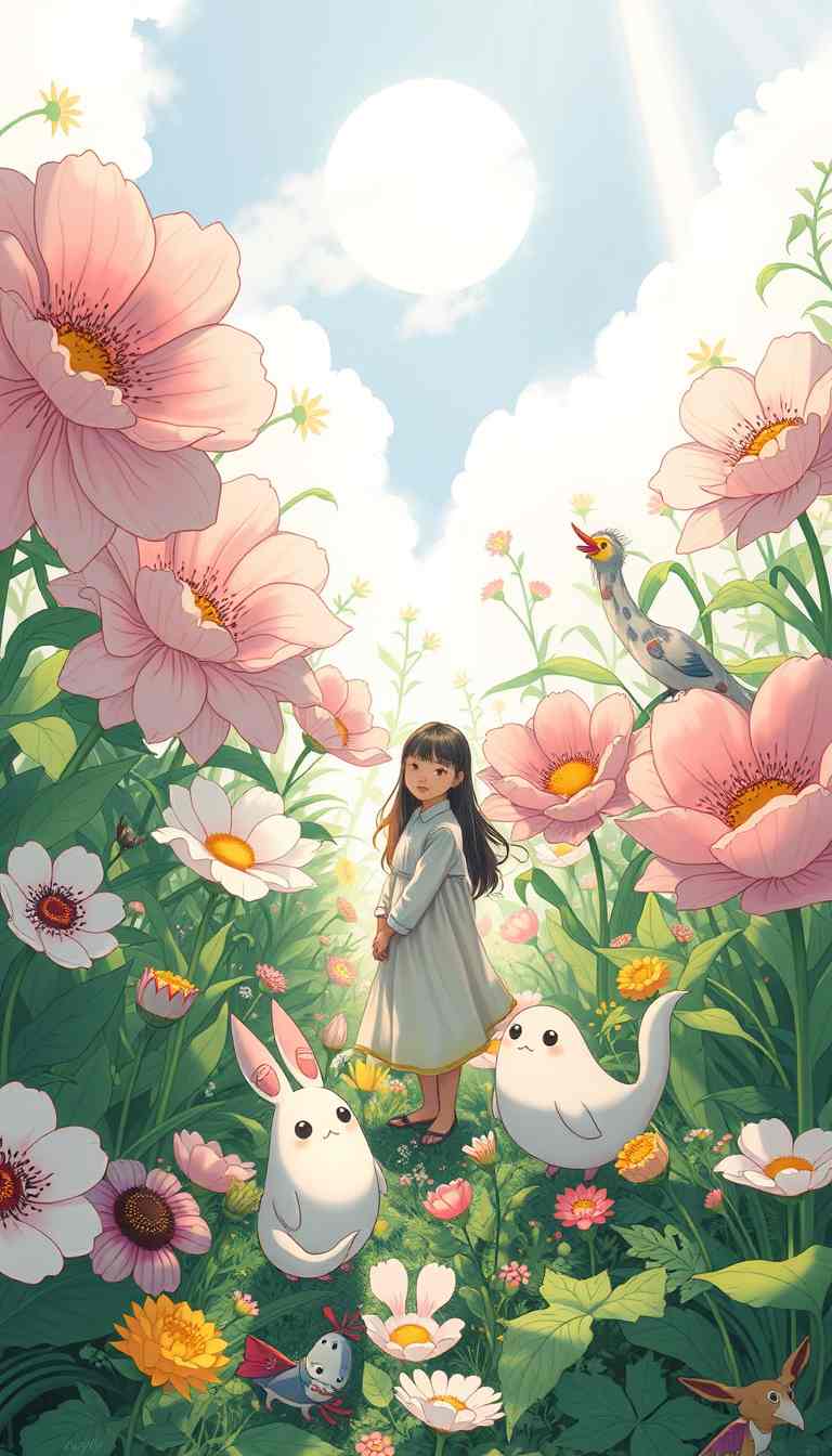 Anime girl in a garden wallpaper