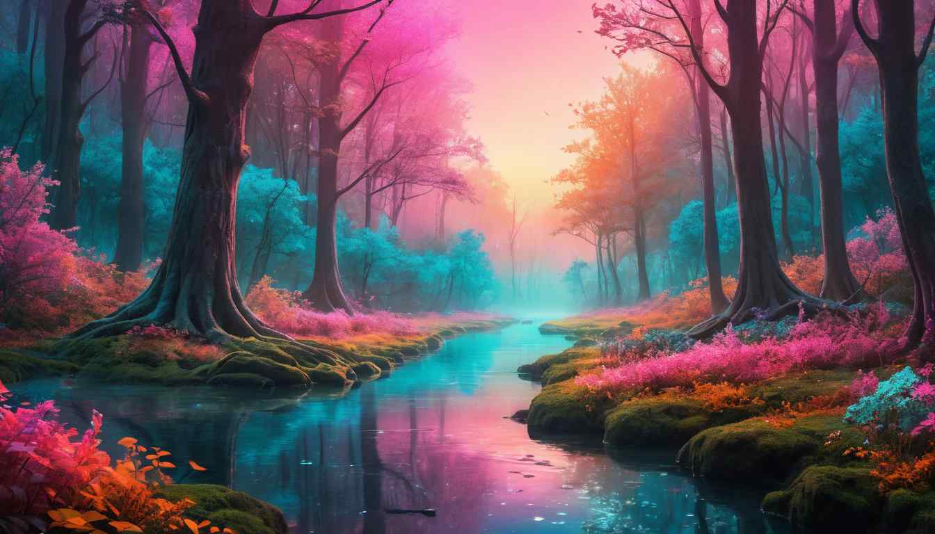 Enchanting Fantasy Forest Wallpaper - Mystical Nature Scenery with Vivid Colors