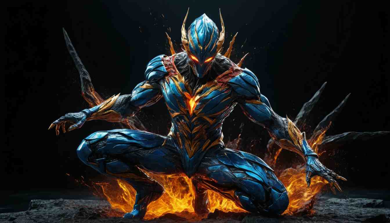 Epic Superhero Wallpaper with Fiery Energy Aura and Futuristic Armor