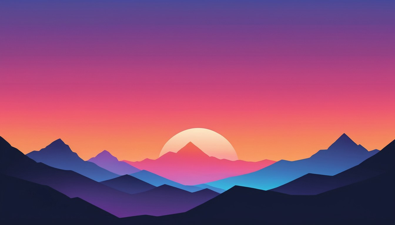 Minimalist colorful sunset mountains 4k wallpaper