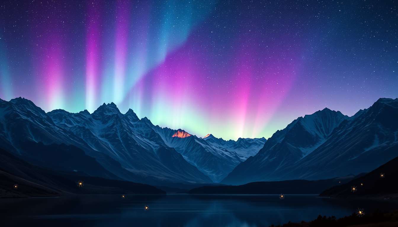 Stunning Northern Lights Over Mountain Landscape – Colorful Night Sky Wallpaper for Desktop