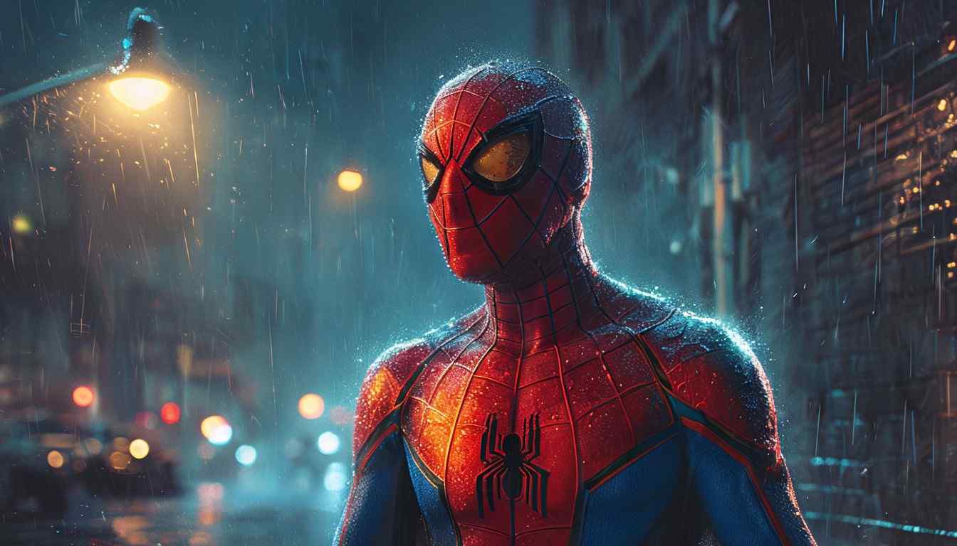 Heroic Spider-Man Wallpaper: Rainy Alley Scene Under Streetlight