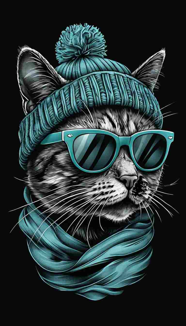 Cool Cat Vibes: Stylish Feline Wallpaper with Beanie and Shades