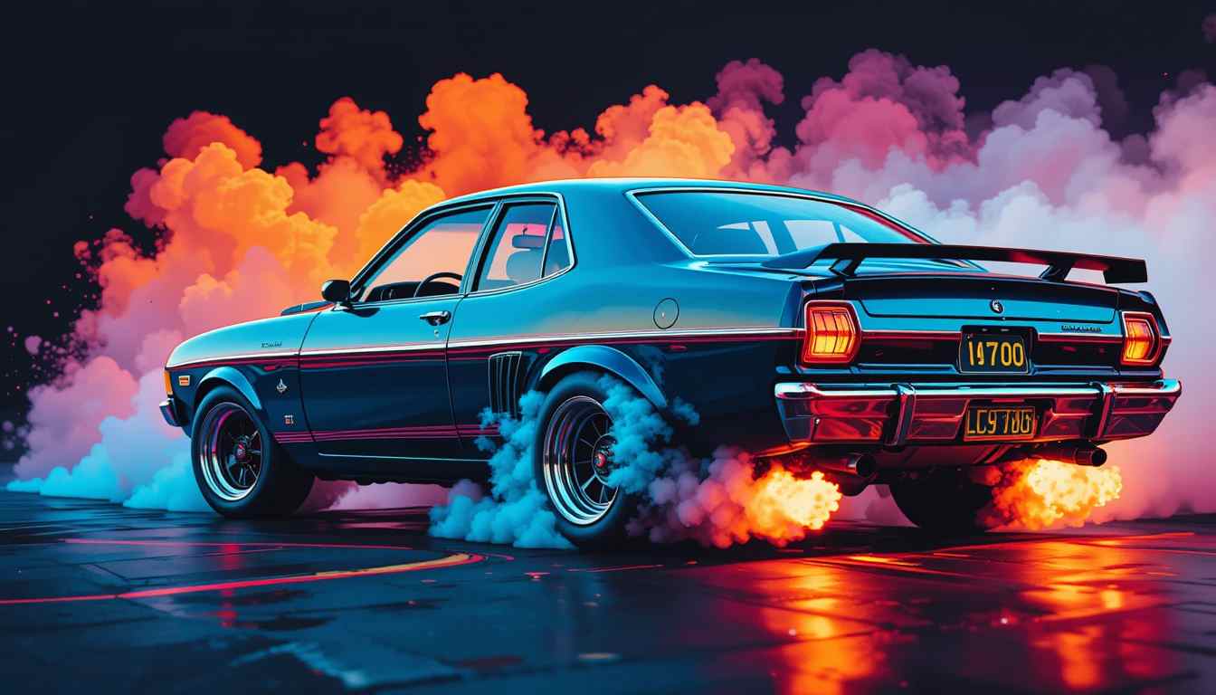 Vintage Muscle Car Wallpaper: Igniting Retro Vibes with a Fiery Drift Scene