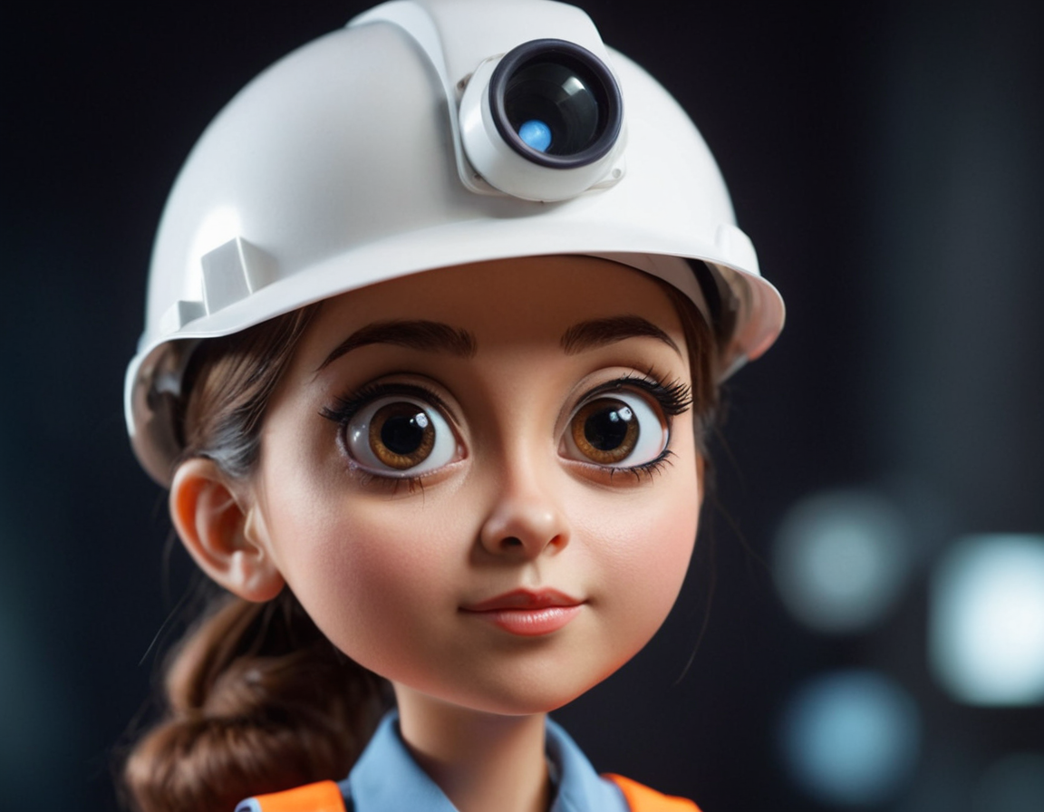 3D Cartoon Engineer Girl with Safety Helmet